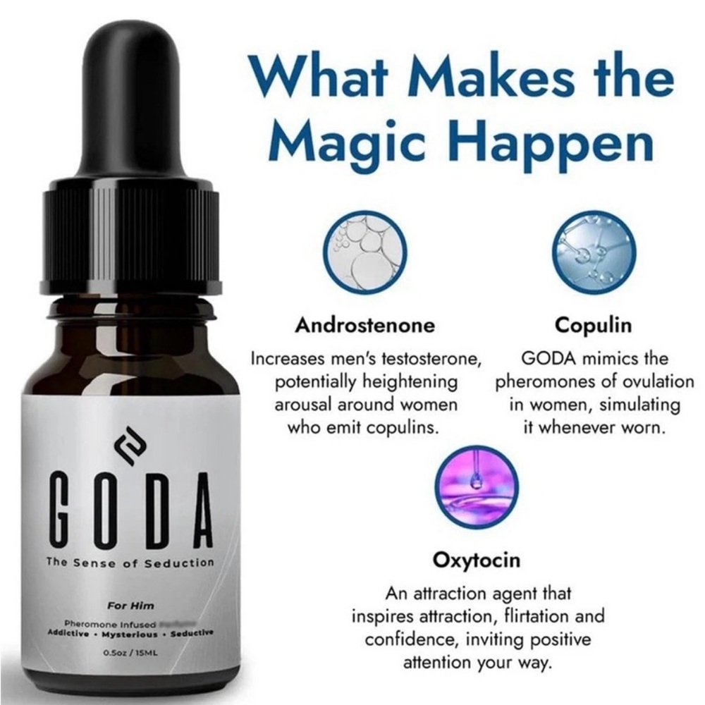 (3)GODA For Him Pheromone Cologne - Black Dropper Bottle - Picture 2 of 16